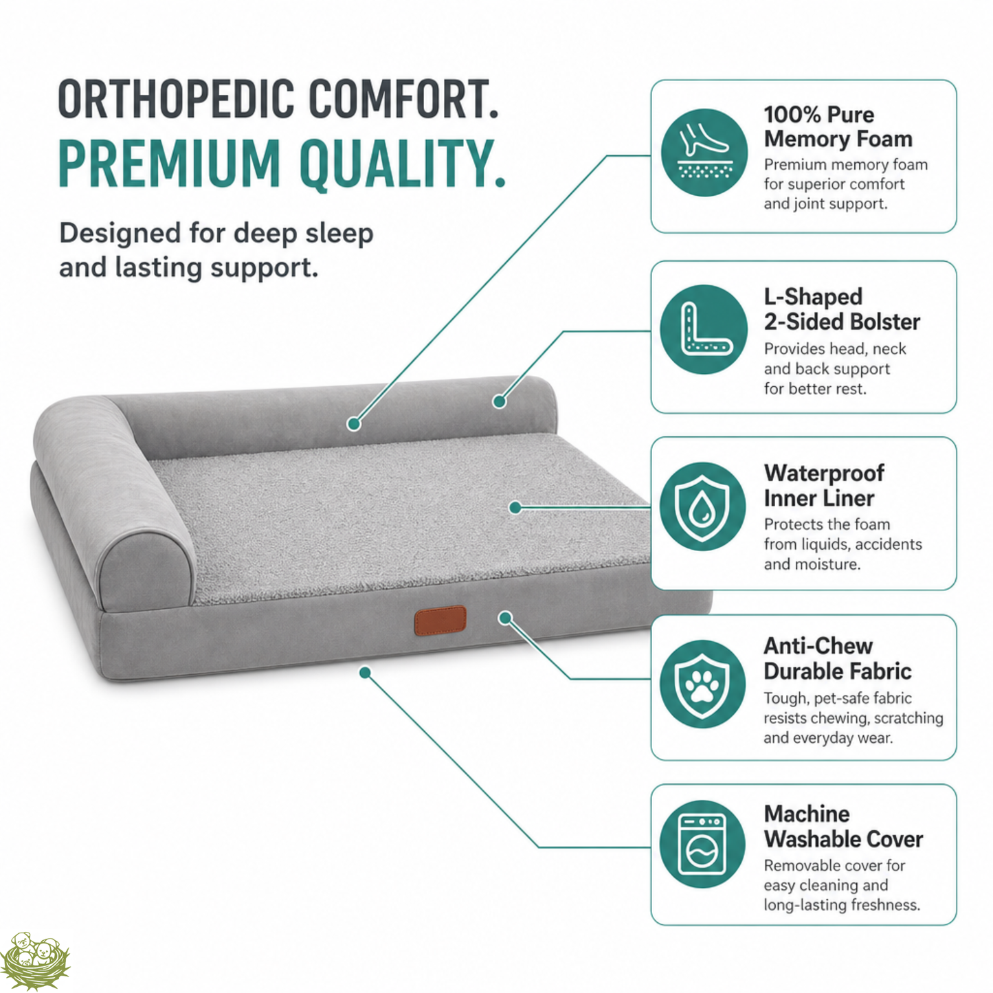 L-Shaped Orthopedic Memory Foam Dog Bed